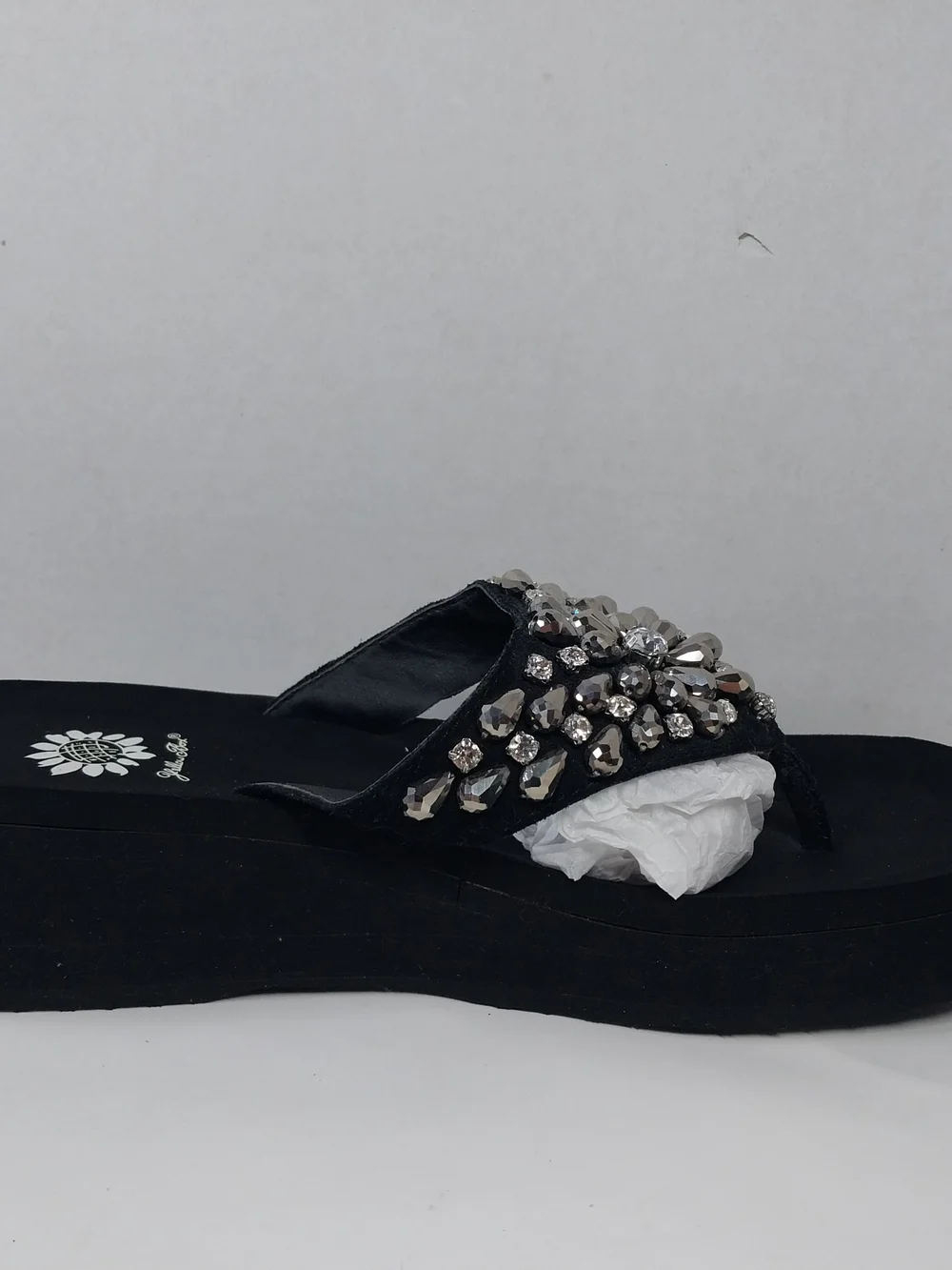 Yellow Box Alaine Size 10 Platform Sandal Rhinestone Sparkle Leather Flip Flops - Picture 9 of 14